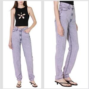 MOTHER SNACKS High Waisted Twizzy Skimp Wash Jeans in Silver Pink